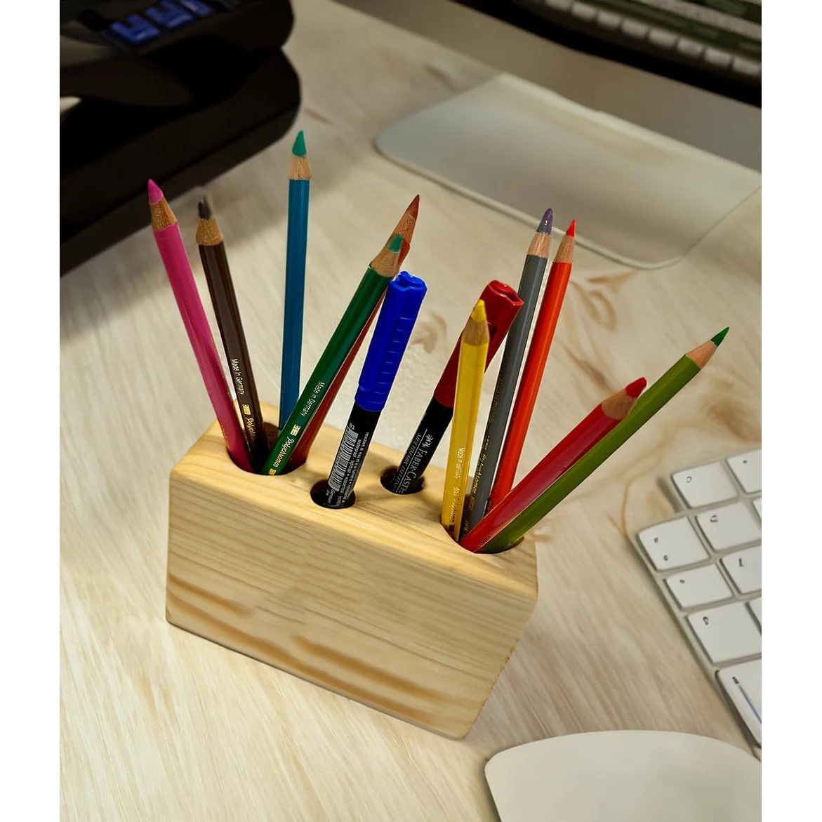 Wooden desktop pencil holder Crayons Desktop office pencil holder Wooden gift