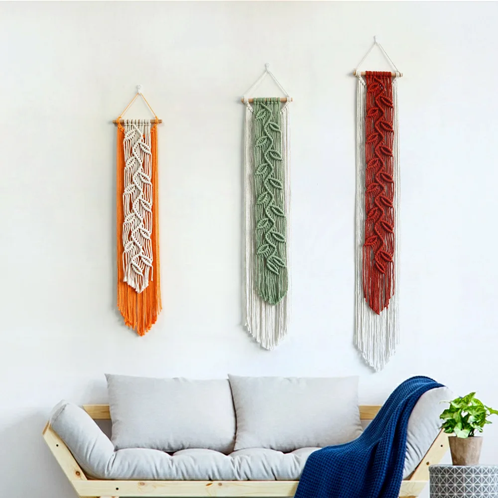 Handmade Chic Bohemian Wall Art Boho Leaves Macrame Tapestry Cotton Woven Hanging for Bedroom Living Room Nursery Office