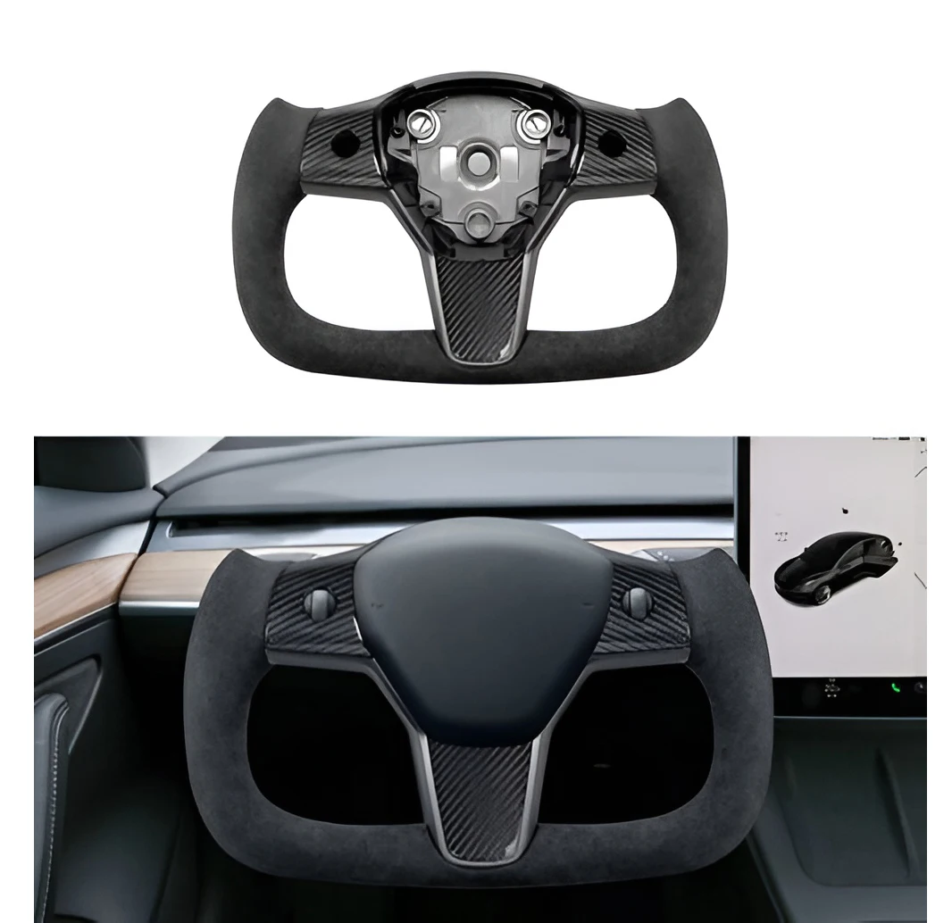 Suede Black Steering Wheel Aircraft Disc Square Fits For Tesla Model 3 Model Y