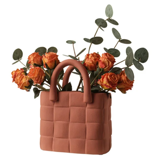 
Nordic Creative Handbag Bag Vase Morandi Ceramic Flower Living Room Flower Arrangement Decoration 