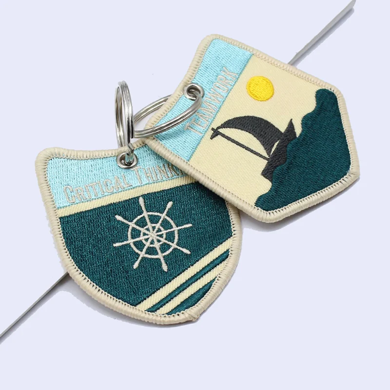 Cheap Promotional Gifts Custom Fabric Tag Woven Keychain Fabric Keychain Embroidery Keychain