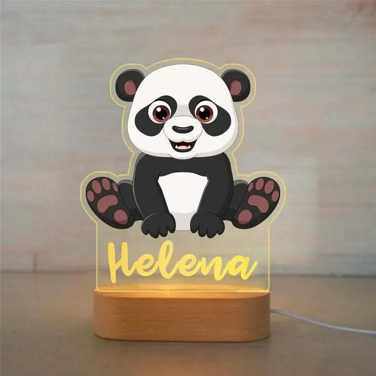 Colorful printing 3D creative kids light customize animals warm white wooden base acrylic led night light with usb charge