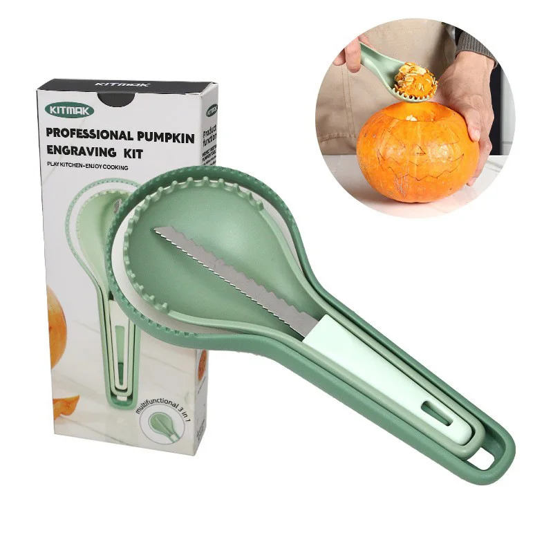 Three-in-One Halloween Pumpkin Carving Tool for Melon and Fruit & Vegetable Separation Versatile Fruit Carving Tools