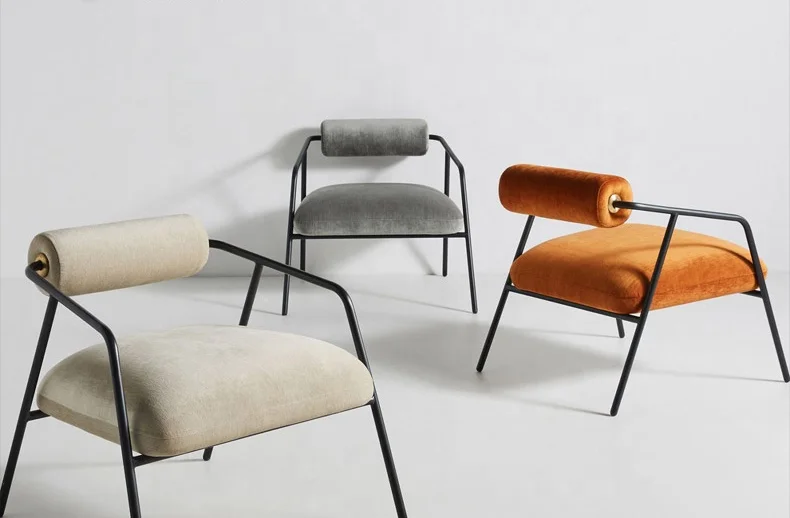 Modern Simple Design Chair Metal Frame Velvet Fabric Accent Armchair Hotel Hall Lobby Customized Lounge Chair