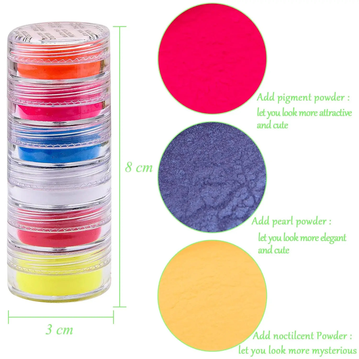 6 colors/set acrylic nail pigment pearlescent powder rainbow colors iridescent eco-friendly neon fluorescent powder for nails