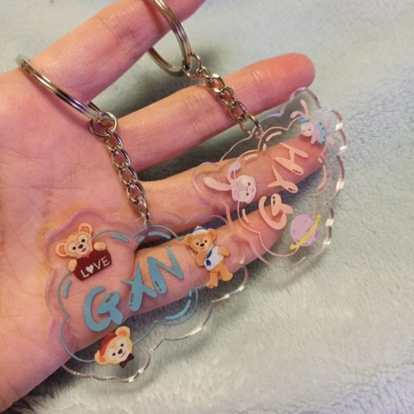 Free Sample Wholesale Amine Custom Transparent  Plastic Acrylic KeyChain Double-Side Custom Printed and One Week with Shipping