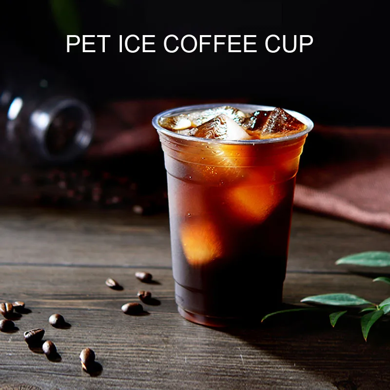 Customized Factory Plastic PET Milkshake Cup 12oz 16oz Ice Coffee Plastic Flat PET Cups with Lids