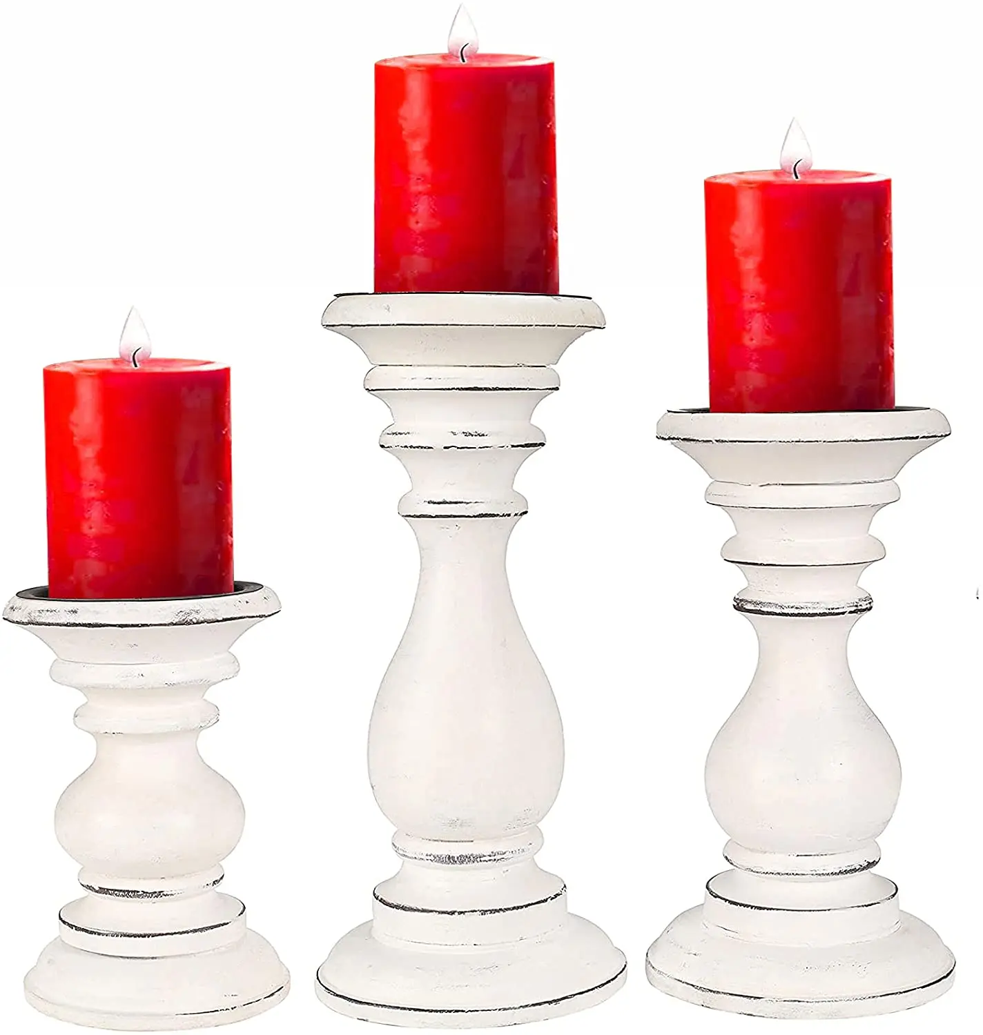 Country Style White Candle Holder Stand Wooden Candalbras for Wedding, Party, Home