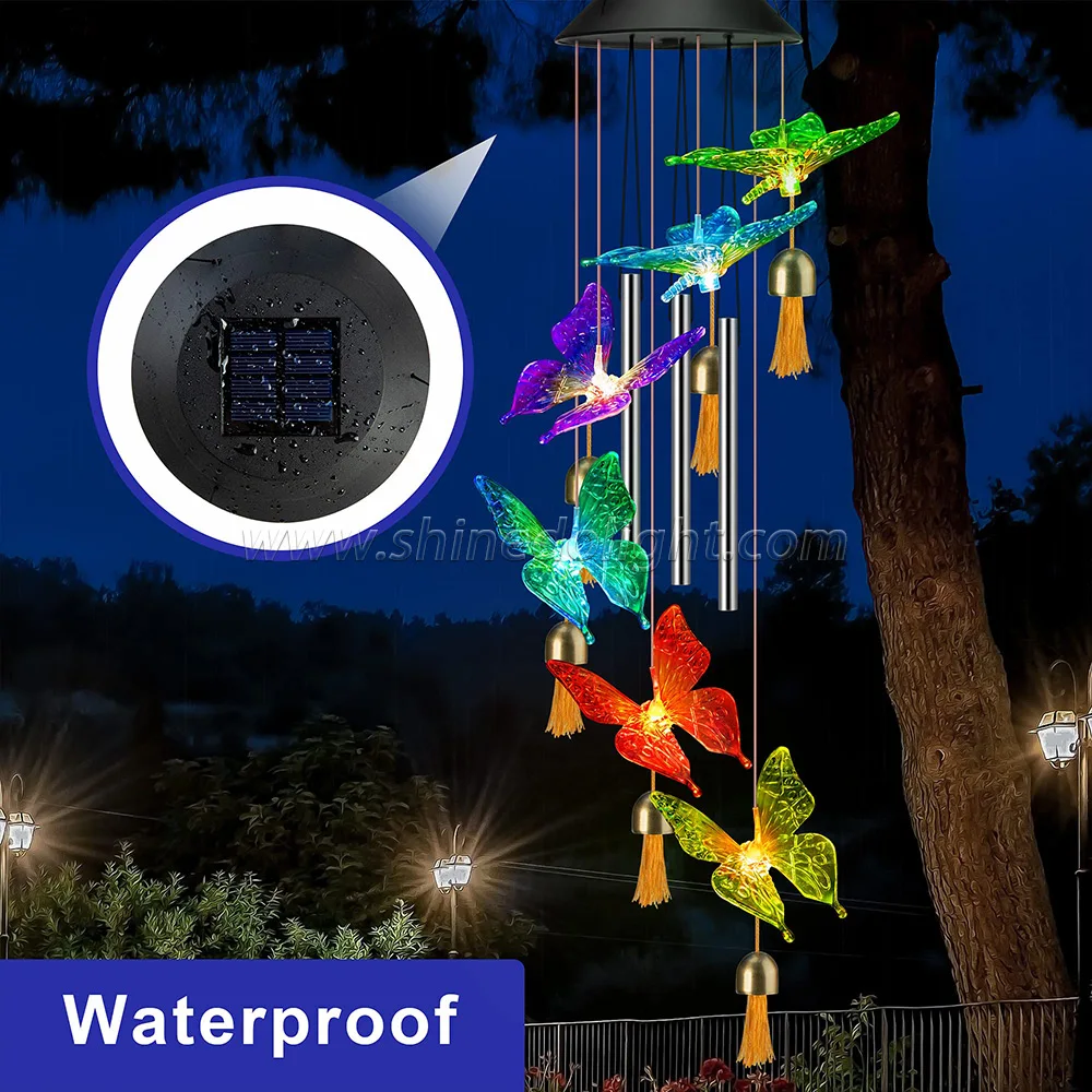 Ветряные колокольчики на солнечной батарее для украшения сада трубки из алюминиевого сплава ветряные с бабочкой и