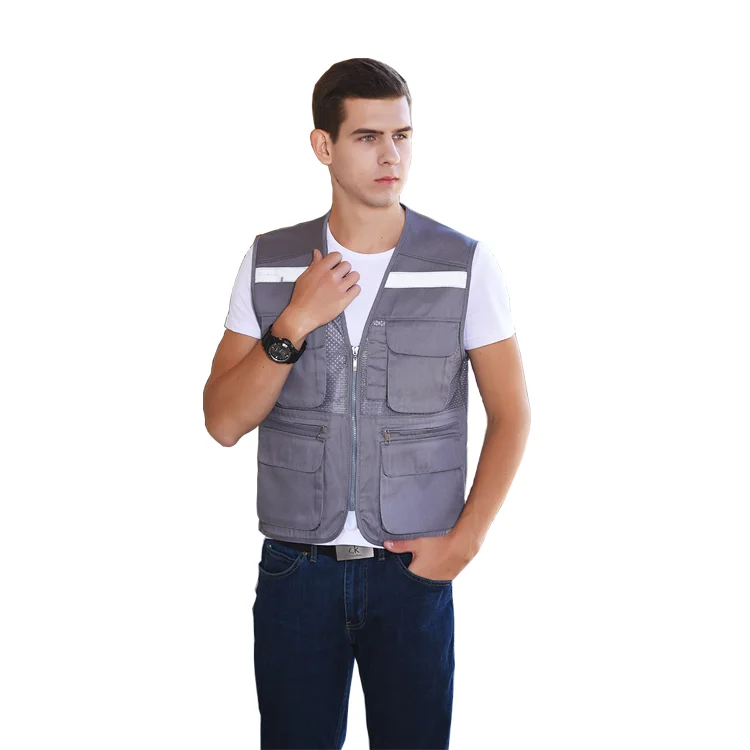 Safety Workwear Vest With Mesh Pocket Men Fishing Vest With Mesh