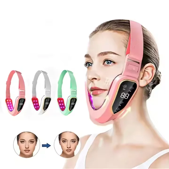 ABS Electric V-Face LED Beauty Device Double Chin Massager with EMS Vibration for Facial Firming & Face Lifting USB Plug Type