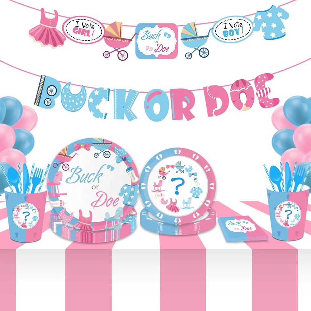 Factory wholesale baby shower decorations gender reveal banner buck or doe paper banner