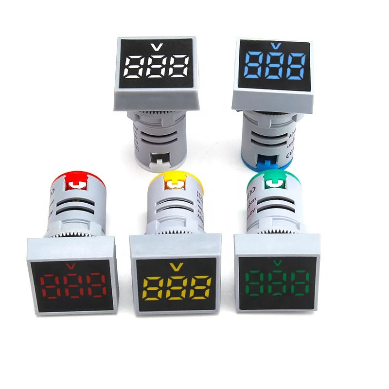 22mm Voltmeter LED Digital Voltage Meter Indicator Light AC 12-500V Square Panel Voltage Tester Red Blue Yellow Green White