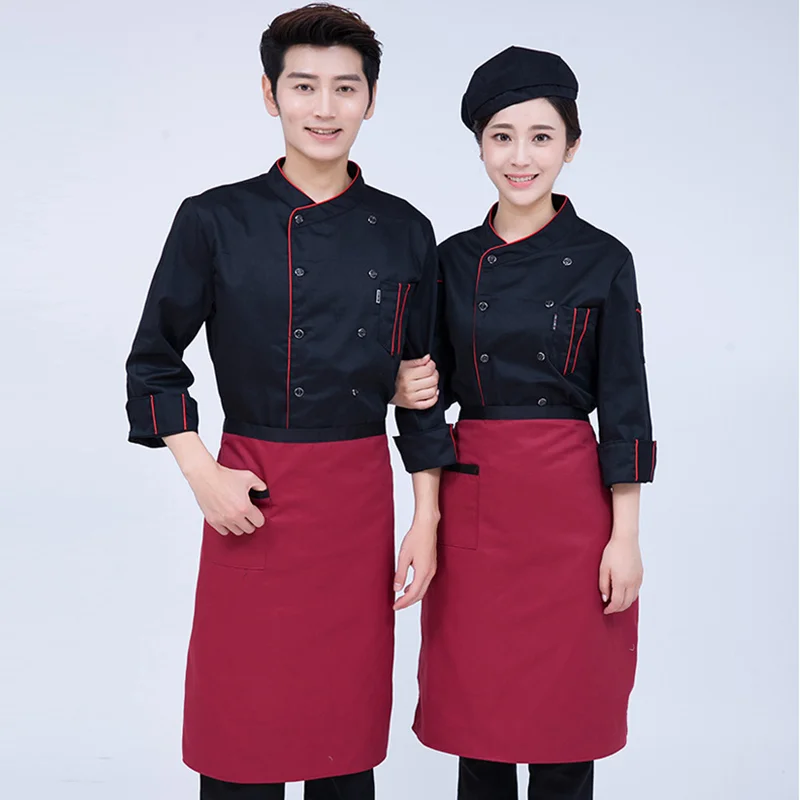 
Custom cheap waiters uniform black restaurant waiter uniform white chef uniform 