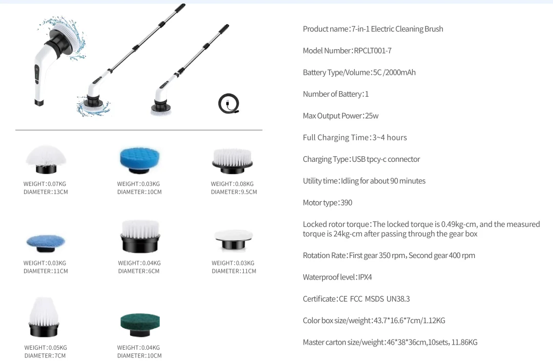 Home Magic Power Multi Cleaning Brush Floor Window Bathroom Electric Multi-functional Home Usb Spin Scrubber Brush Cleaner