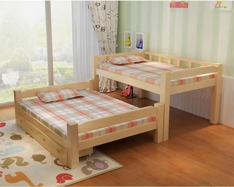 White Blue Pink Brown Kids Bunk Bed Solid Wooden Bedroom Furniture Folding Sofa Double Bed For  Children