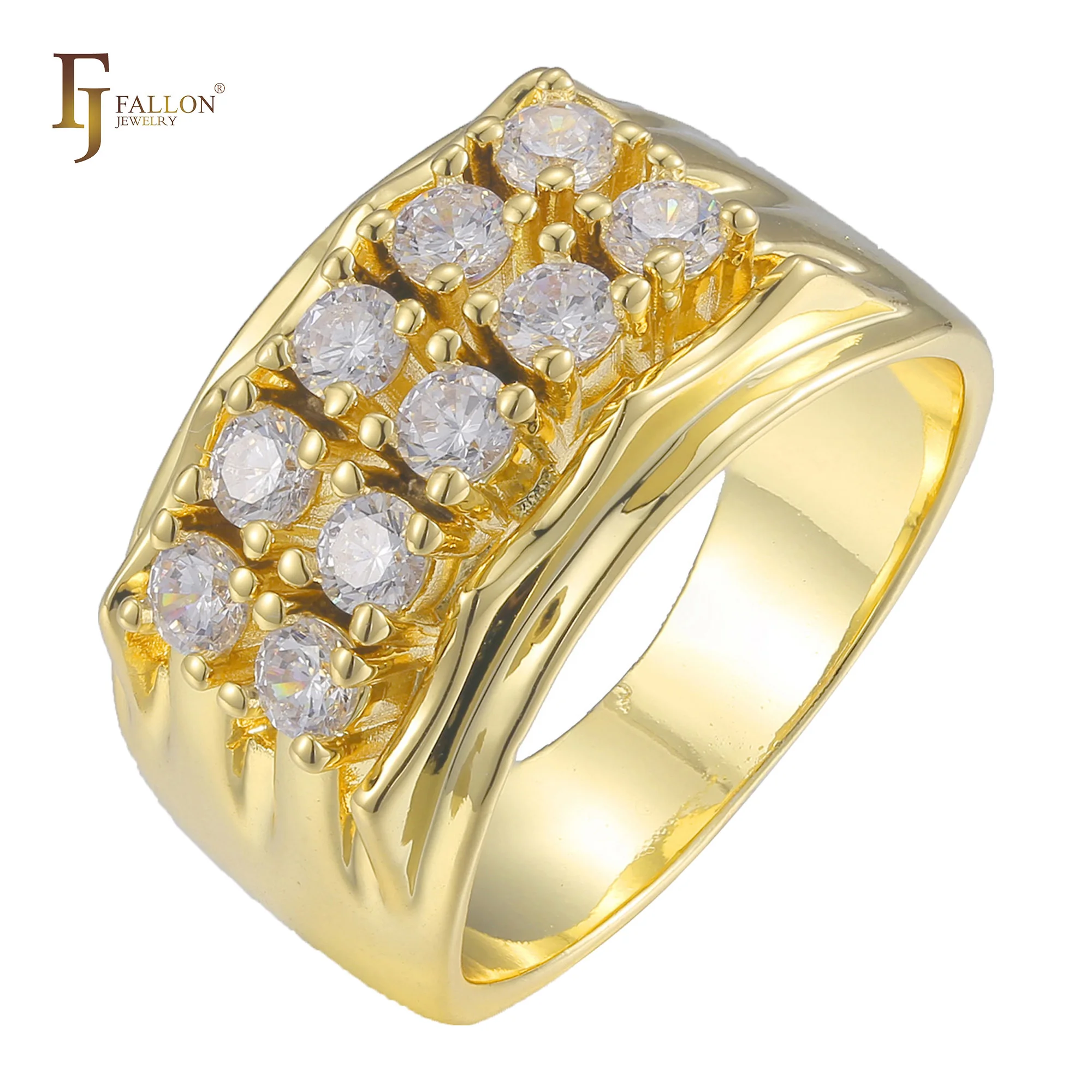 53210185 FJ Fallon Fashion Jewelry Ten Stones Cluster Engagement Rings Plated In 14K Gold Brass Based