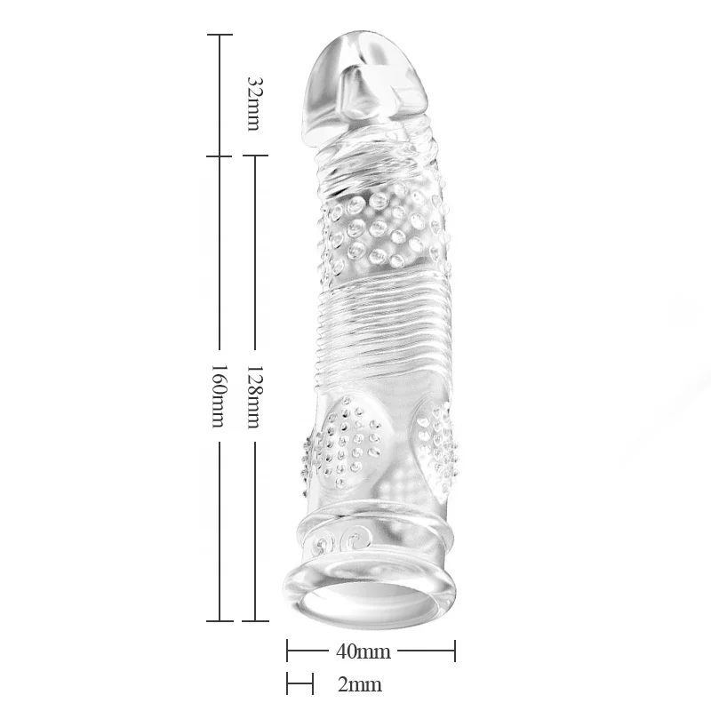 Crystal Transparent Penis Sleeve Reusable Extend Penis Condoms Delay G-spot Stimulate Erotic Intimate Penis Sleeve Sex Toy