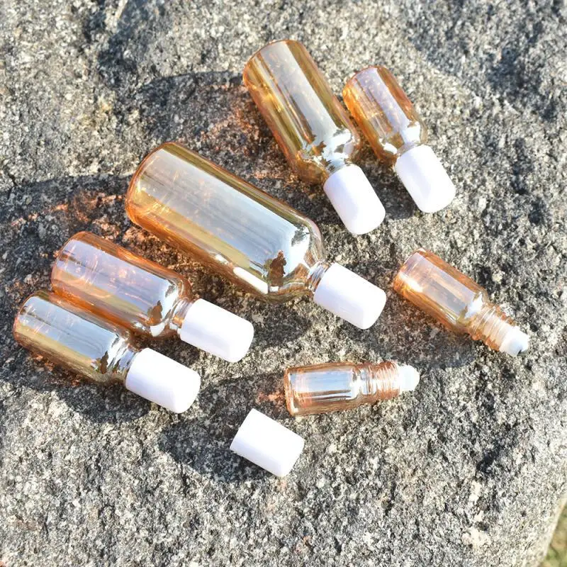 Roll On Glass Bottle 5ml -100ml Amber Gold Roll-on essential oil Bottle With Steel Roller Ball