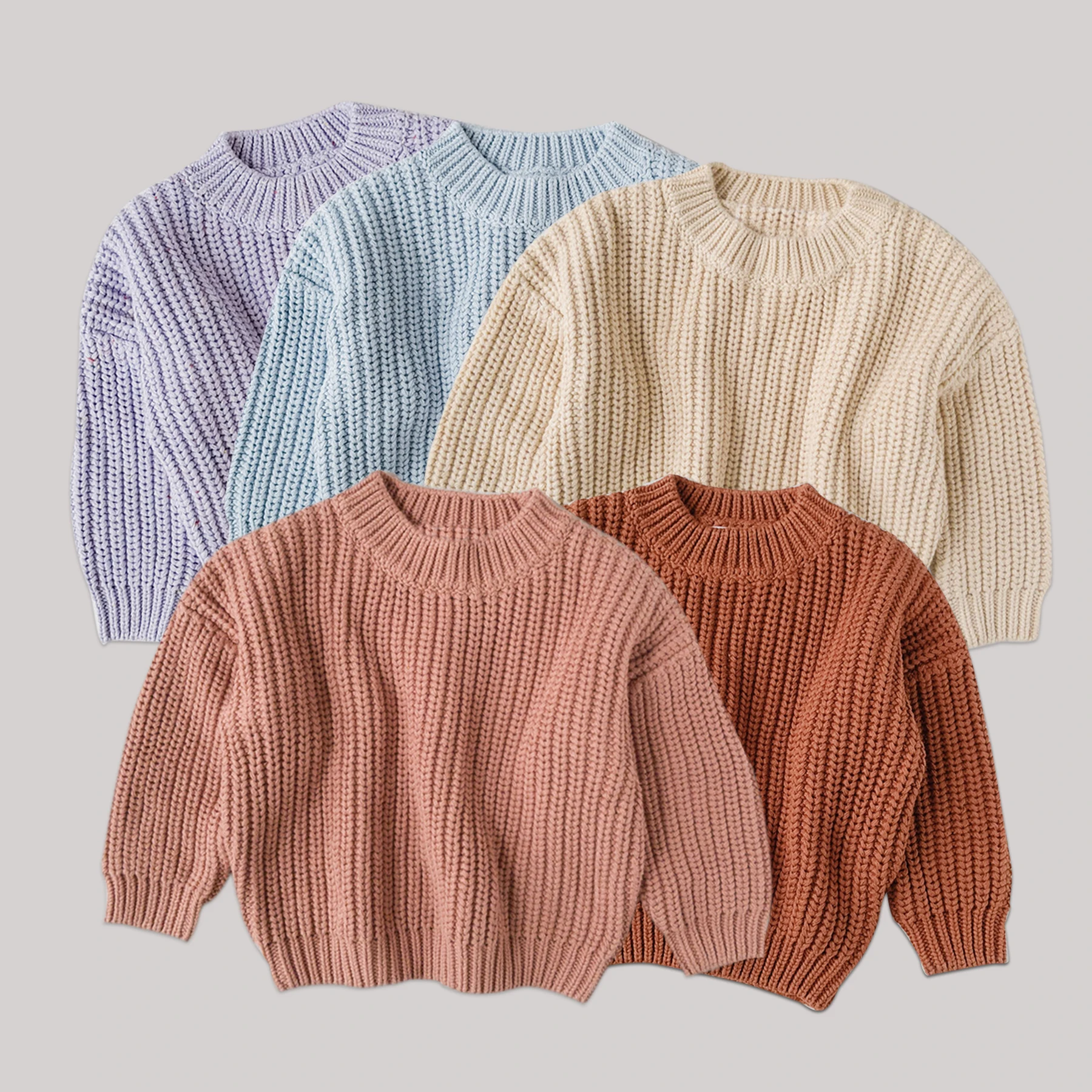 Горячая Распродажа сохраняющий тепло 100% хлопок на заказ крупная вязка оверсайз коричневый вязаный джемпер для новорожденных свитер для детей Пуловер детский свитер