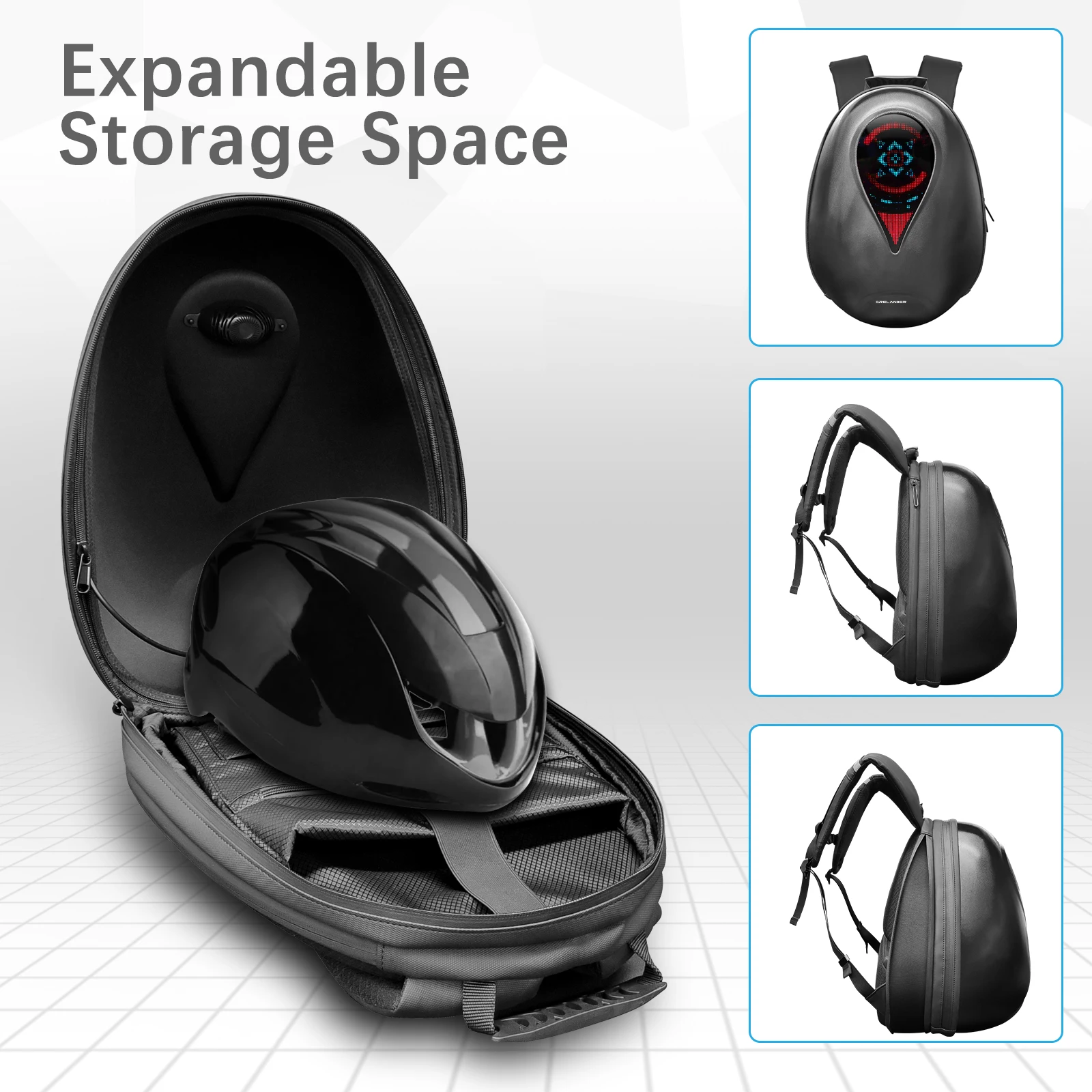 CRELANDER LED Riding Backpack DIY Dynamic Screen Led Bag Half Helmet Men Waterproof Backpack Led Knight Backpack