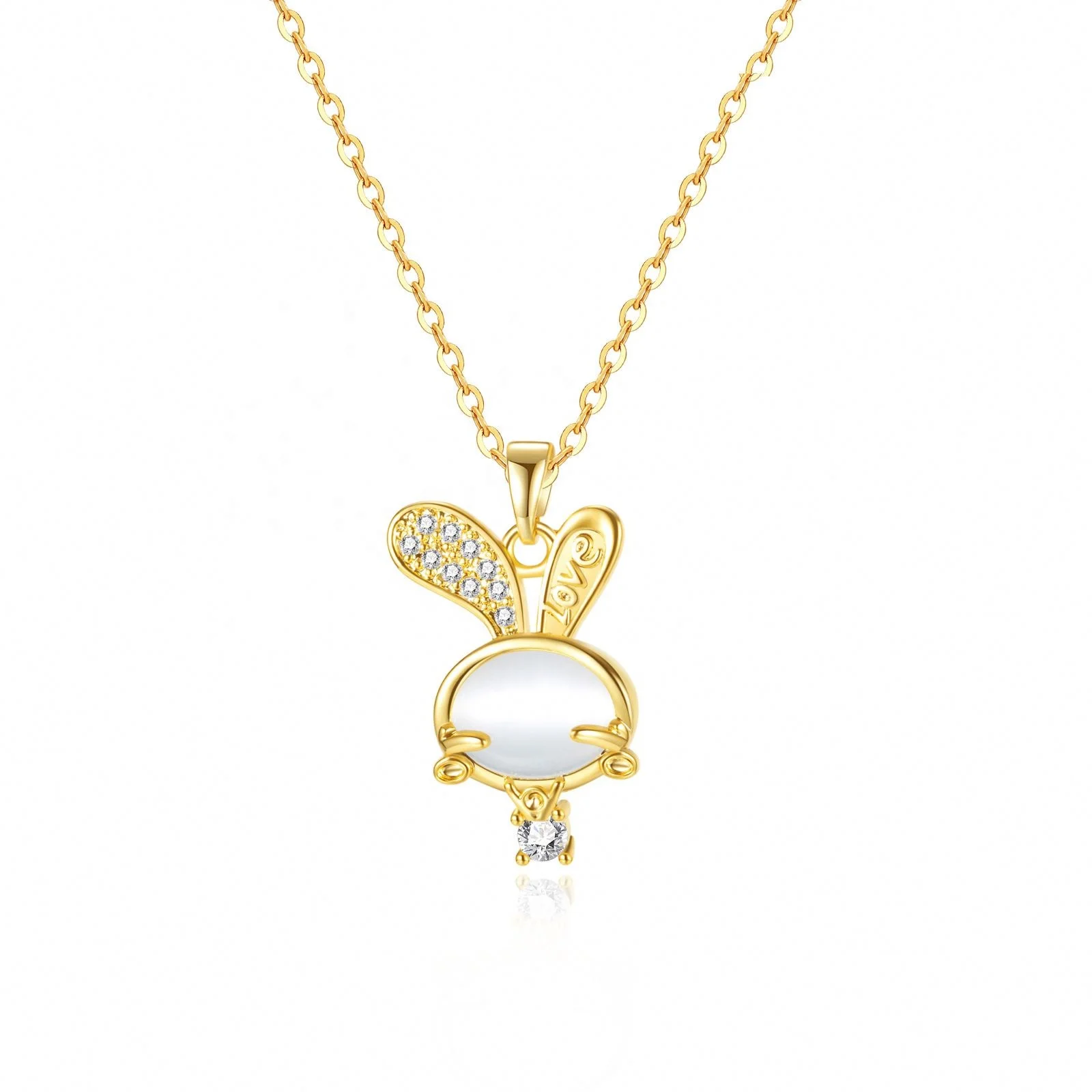 Bling stainless titanium steel statement opal necklace pendant non tarnish luxury Rabbit necklace women delicate necklace