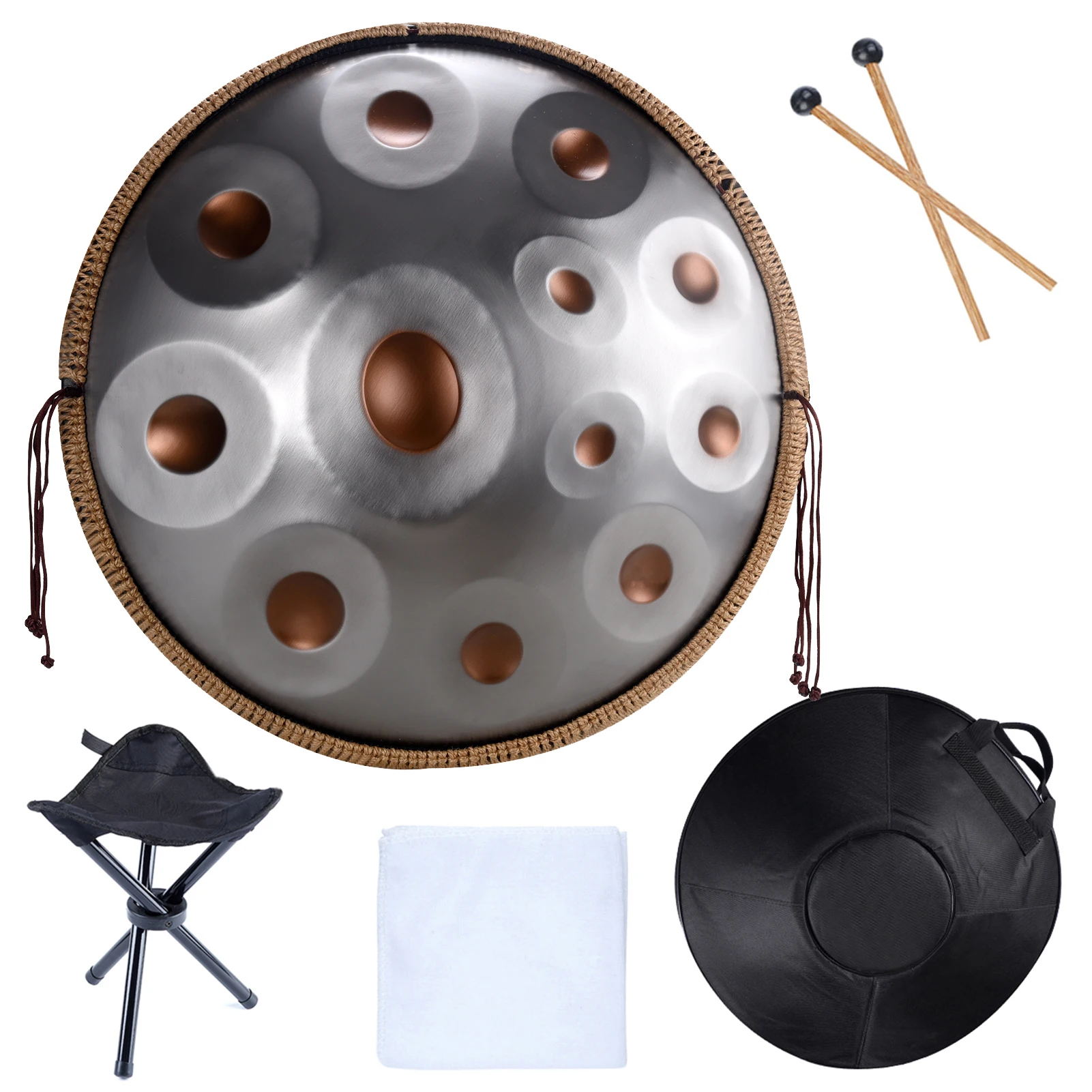 12 Notes Handpan Drums Sets D Minor 22 inches Steel Hand Drum with Soft Hand Pan Bag, 2 handpan mallet,Handpan Stand