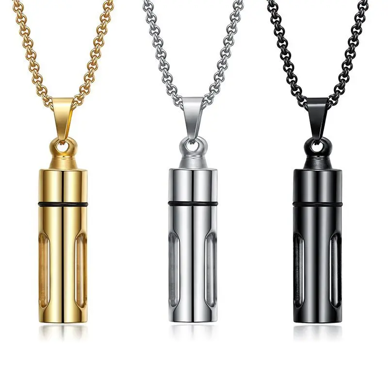 New design fashion jewelry personality stainless steel pendant can open perfume bottle necklace