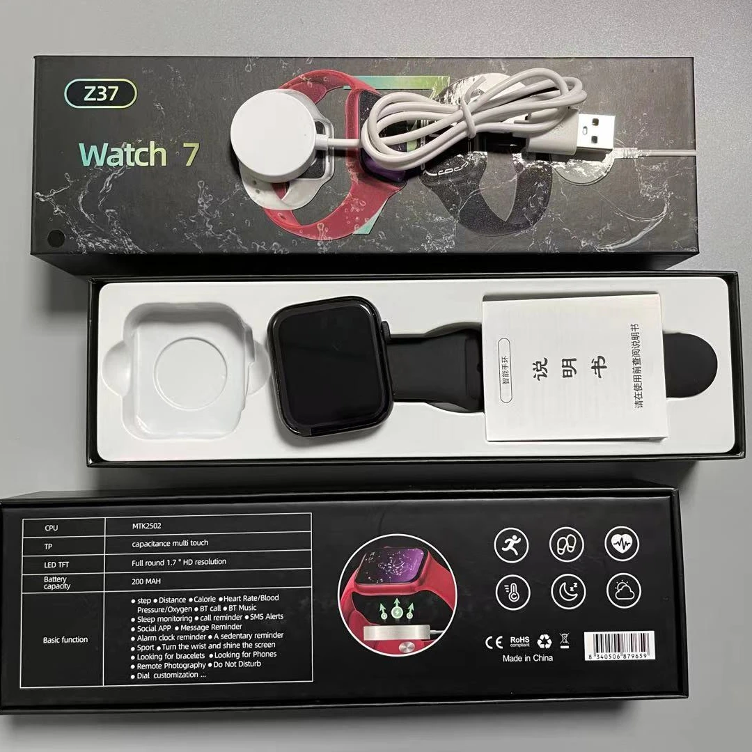 2021 New Arrivals Smart Watch 7 Z37 Series7 BT Call Full Touch Heart Rate Blood Pressure Wrist Smartwatch Sport watch PK HW22PRO