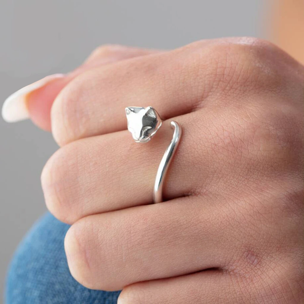 Cat Rings Sterling Silver Open Adjustable Cat Ring 925 For Girl Women