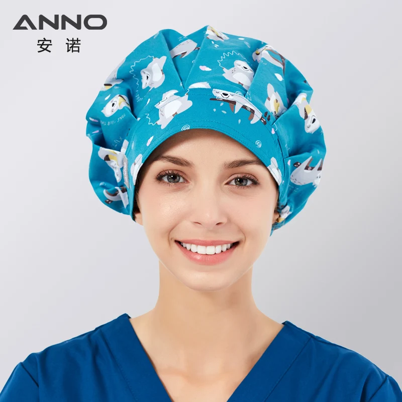 ANNO Woven Head Clip Color Surgical Hats Print Doctors Hair Medical Nurse Operating Room Caps