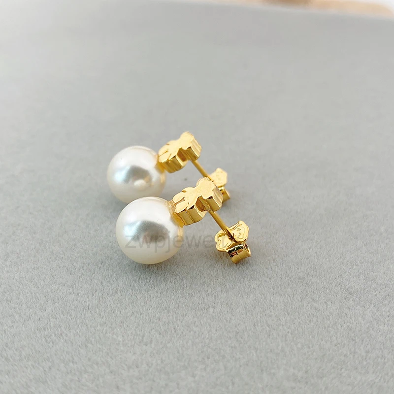 High Quality S925 Sterling Sliver TOUSES Sweet Dolls Earrings Bear Motif With 10mm Real Natural Freshwater Pearl Women Earrings
