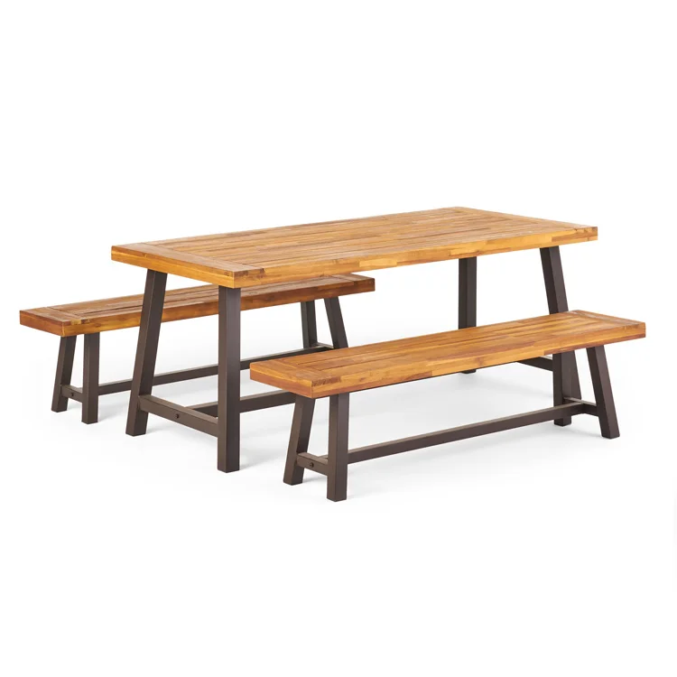 Free Shipping Within US Patio Furniture 3PCS Acacia Wood Garden Dining Bstro Set With Cushion