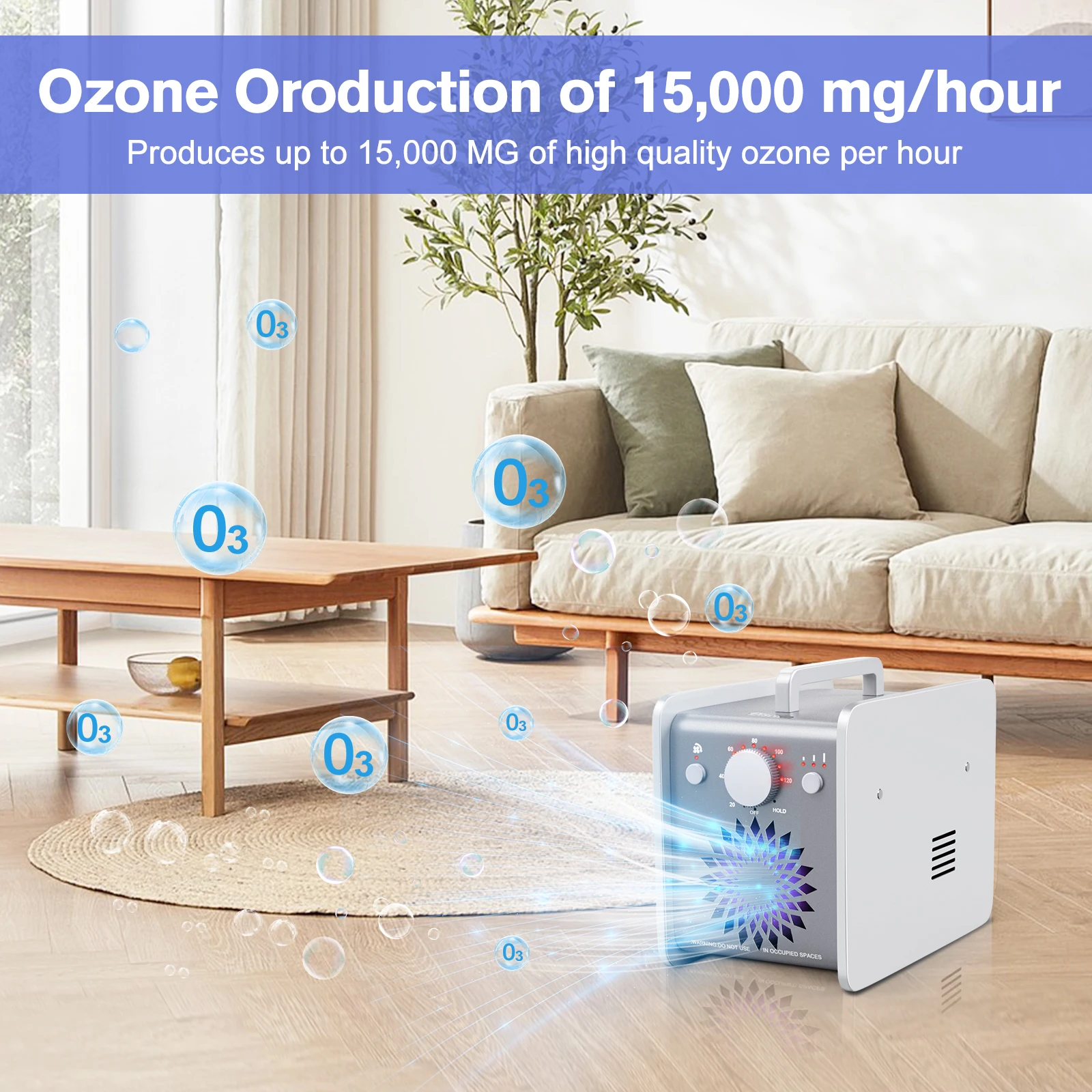 Ozone Generator 15,000mg/h Ultra-Powerful Ozone Generator for Comprehensive Odor Elimination