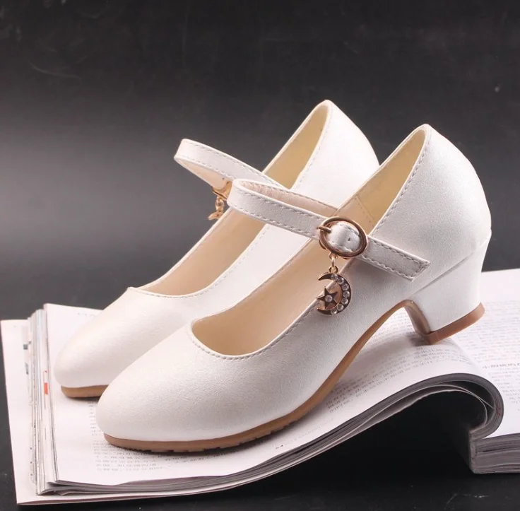 2024 Spring and autumn high heel Children princess leather shoes PU 3CM heel casual black red girls fashion Wedding Party shoes