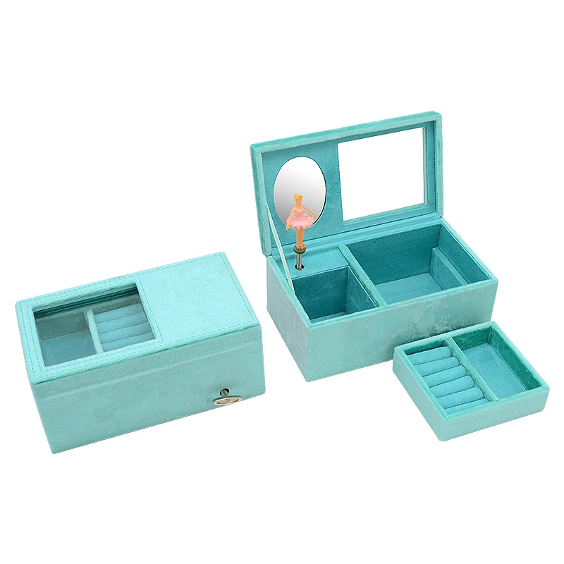 Оптовая продажа, дешевая бархатная детская музыкальная шкатулка в виде карусели для балерины, ожерелья, хранения ювелирных изделий