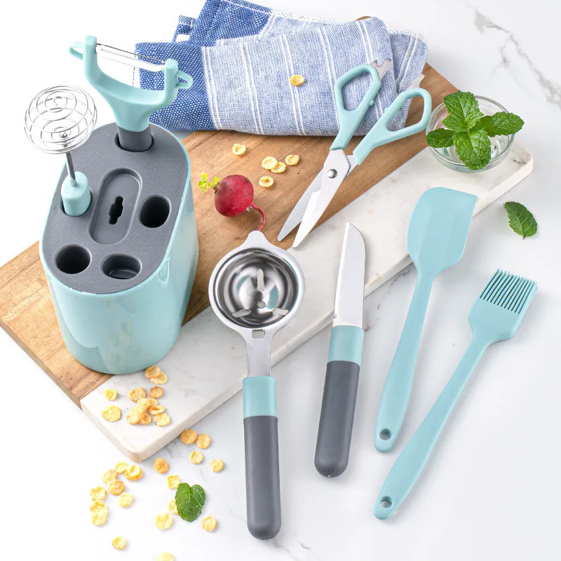 NEW hot sell kitchen accessories silicone vegetable and fruit tools with Peeler Scissor cooking kitchen gadget 8pcs set