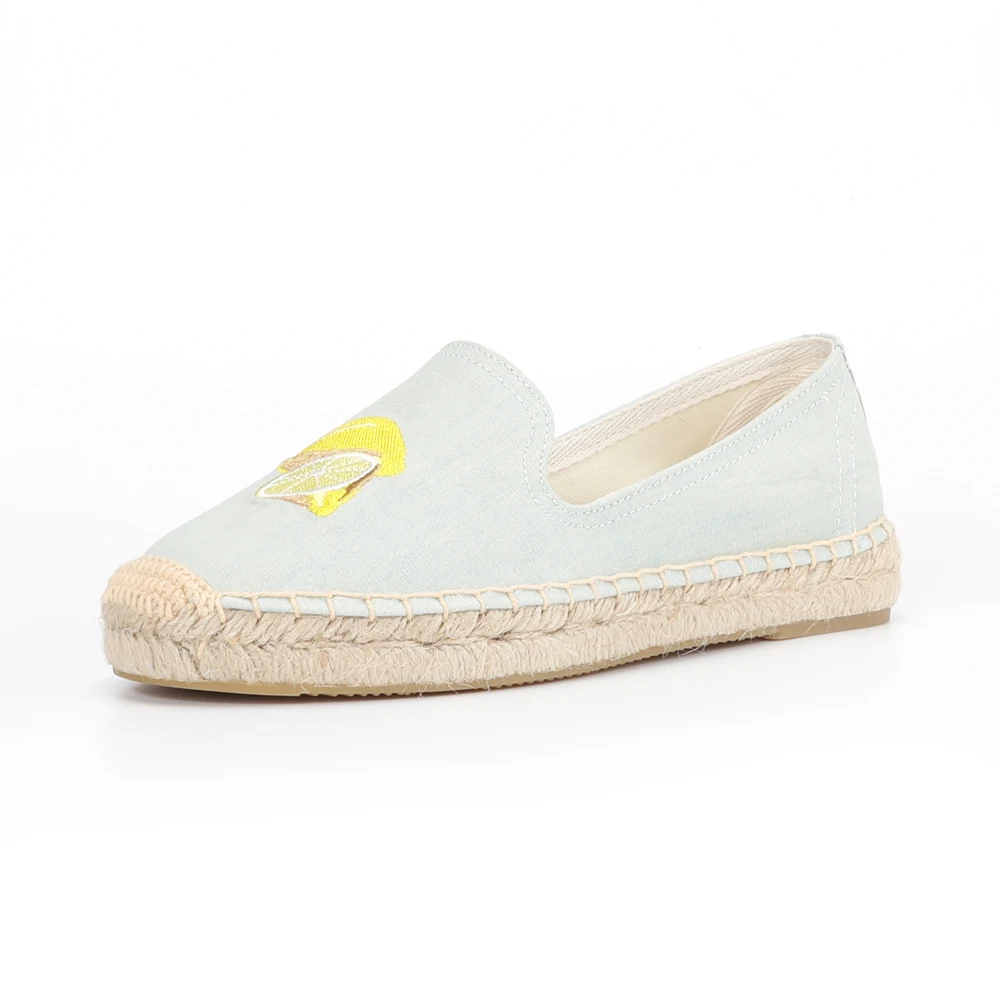 Slip-on well breathable lemon embroidery ladies shoes canvas espadrilles shoes