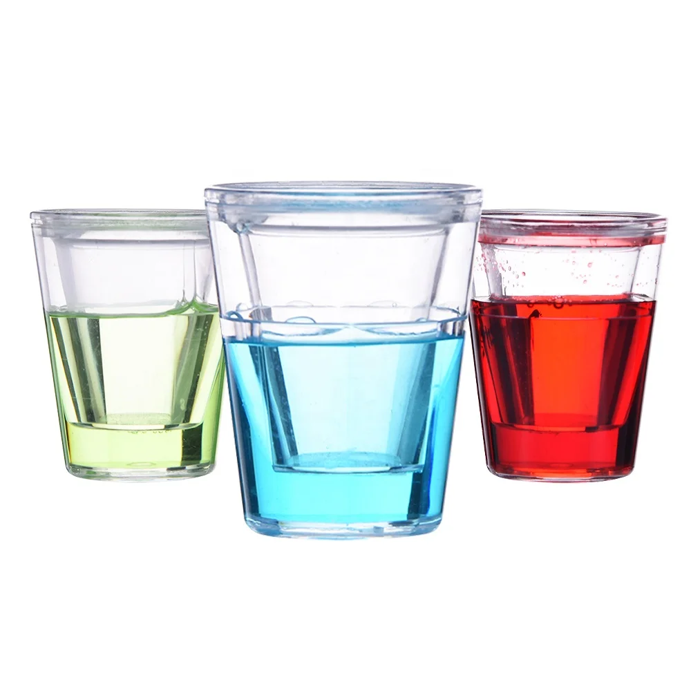 Reusable custom design High Quality One Shot Double Wall Gel Plastic Freezer Frozen Frosty Ice Shot Glass