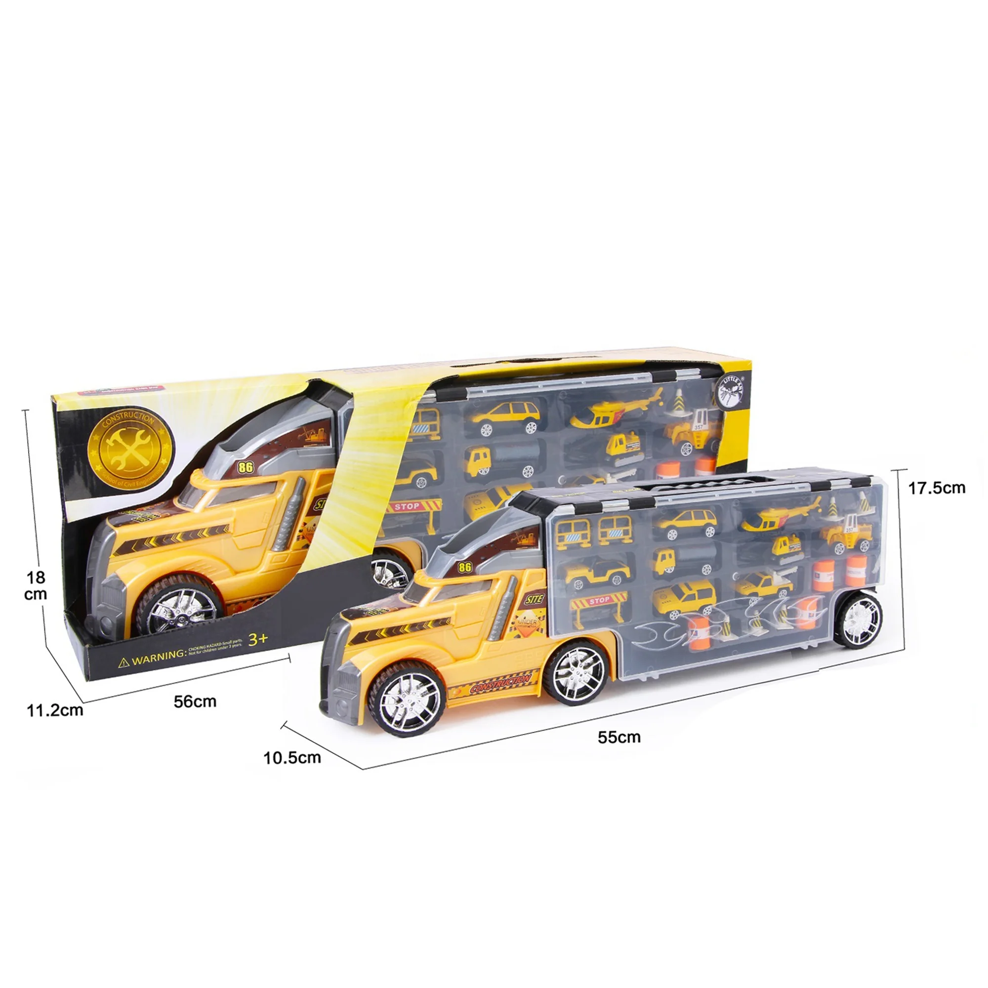 19 Inches Die Cast Large Transport Carrier Engineering Trailer Container Truck Toy with Scene Game Map Set