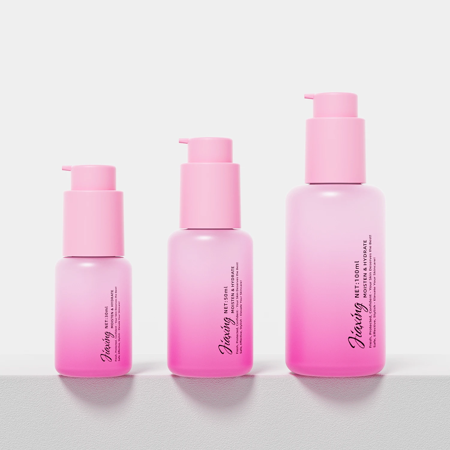 Round 30 50 100 ml cosmetic pink moisturizer body oil lotion serum glass twist pump bottles for skincare