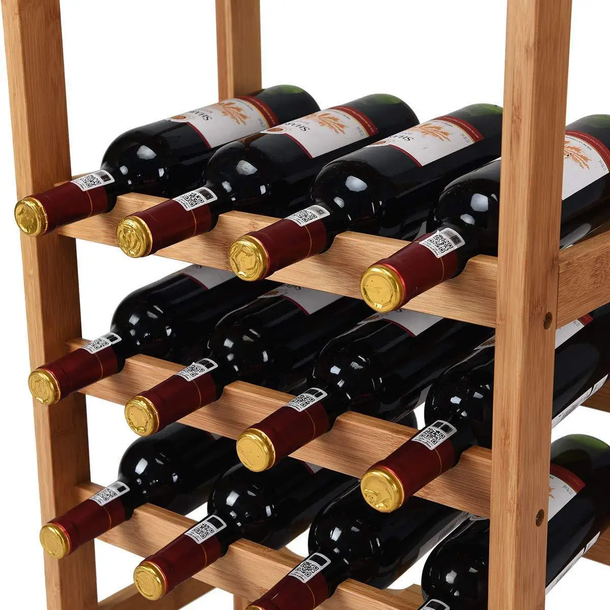 6 tier freestanding wine holder bamboo wine rack wine bottles storage display shelf rack for kitchen Bar Cellar