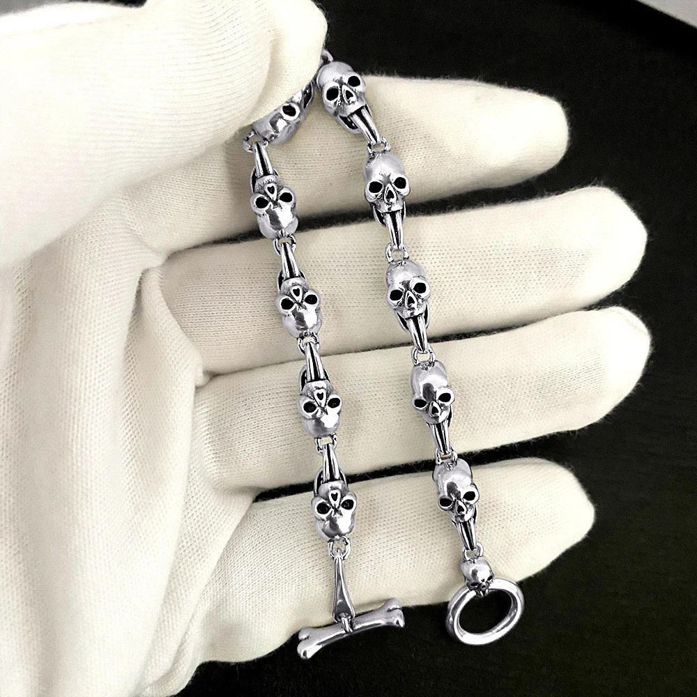 Odian chrome skull Bracelet Punk Hip Hop heart jewelry Retro Thai Silver hand brand cross bracelet gift for male female couples