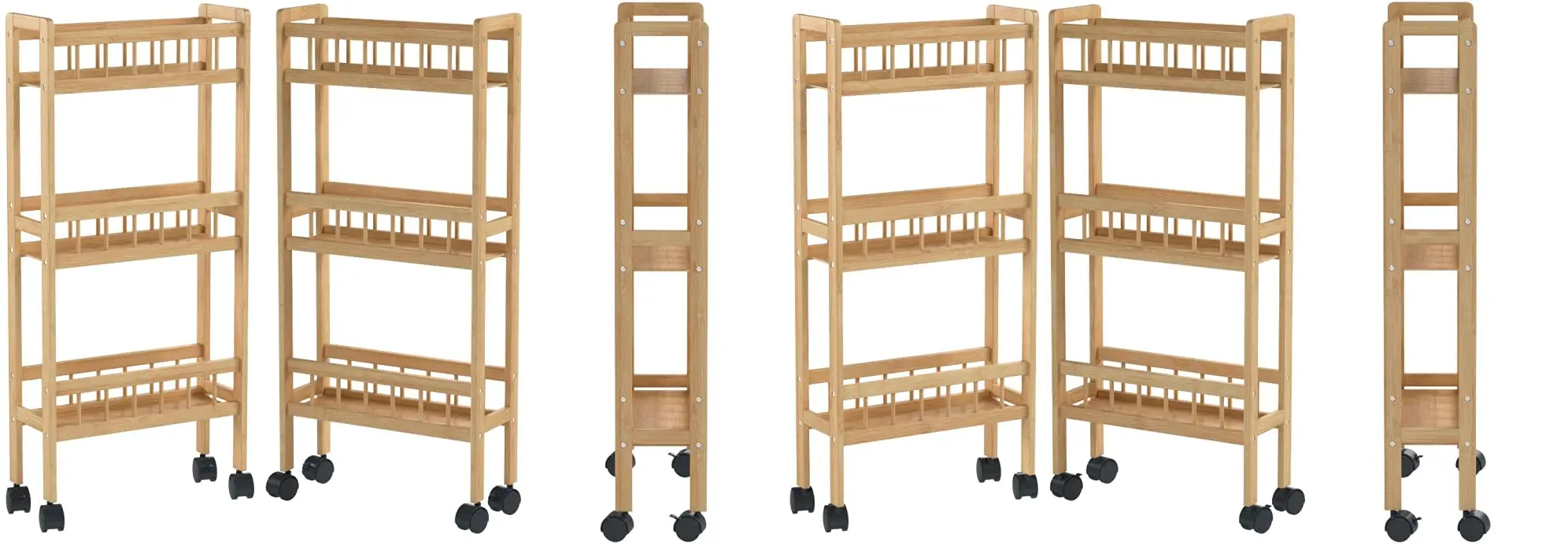 wooden 3-Tier Kitchen Removable Storage Cart Trolley Slim Slide Out Rolling
