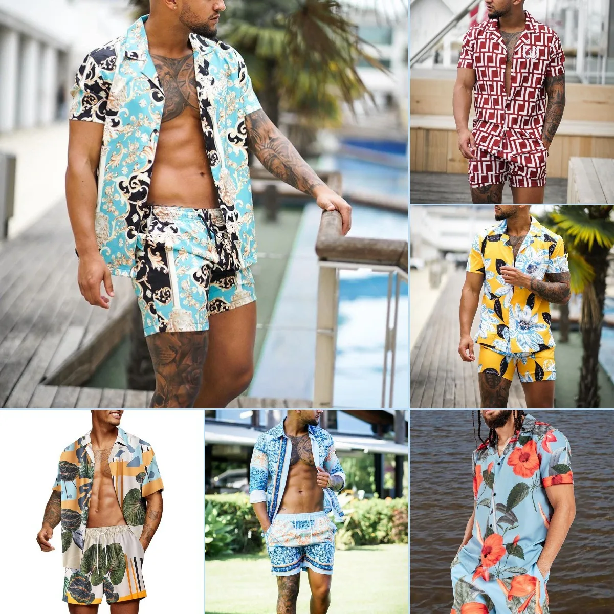 2022 Factory Wholesale Print Swimsuit Hawaiian 2 Piece Quick Dry surfing Clothing Short Sleeve Suits Swimwear & Beachwear