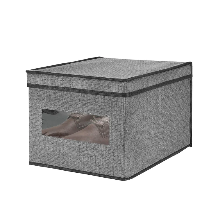 Organization Clear Window Non Woven Fabric Covered Cardboard Shoes Boots Storage Box For Homeuse