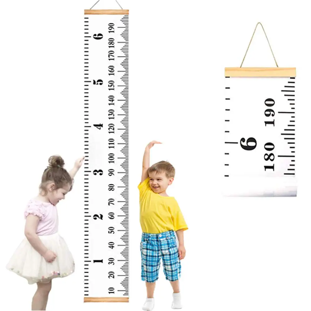 Growth Charts Height Growth Chart Ruler Removable Canvas Wall Hanging Measurement Chart Wood Gift Box for Kids Accurate Baby 50