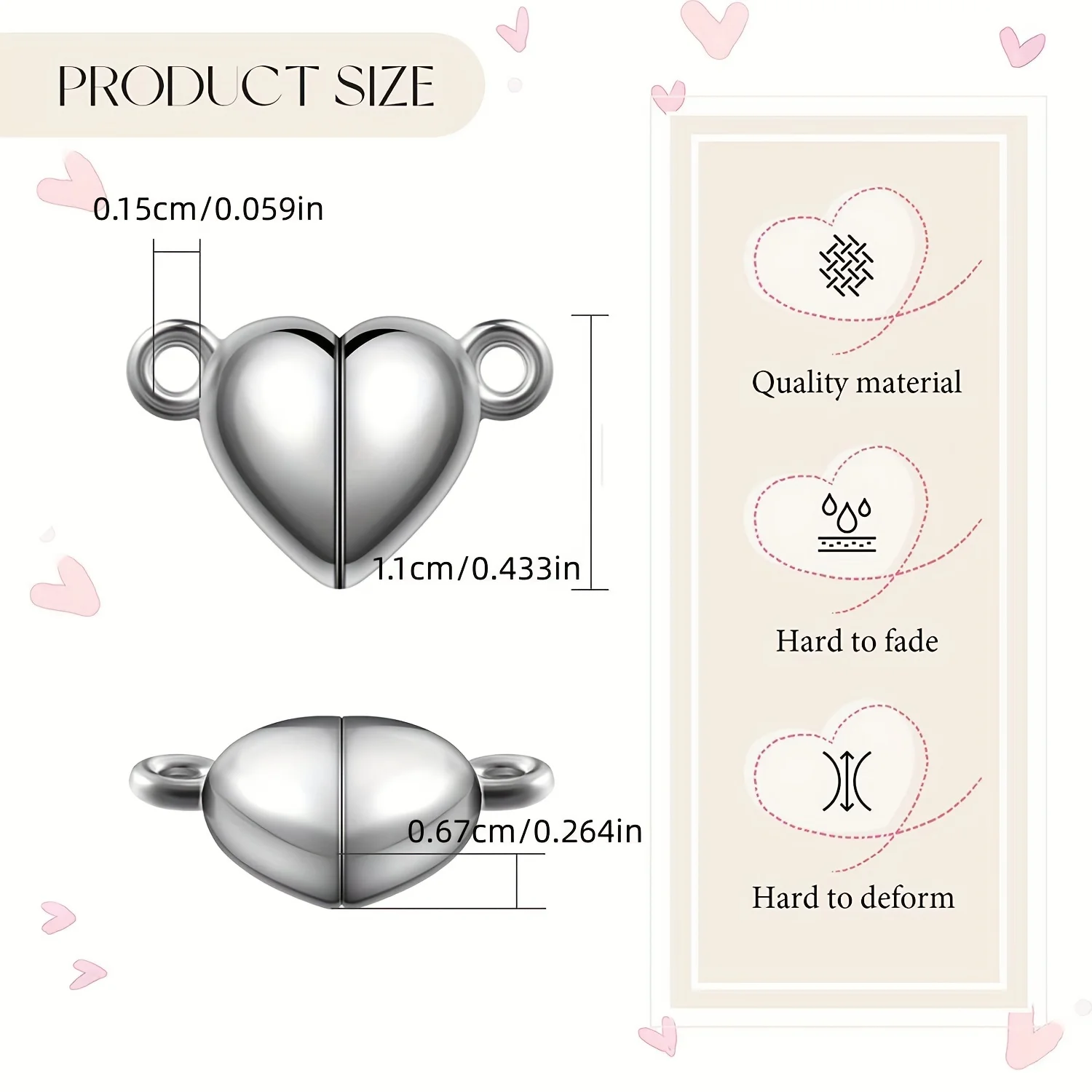 Queena Heart Shaped Magnetic Clasps For Jewelry Golden Silver Magnetic Clasps For Bracelet Necklace Making DIY Jewelry