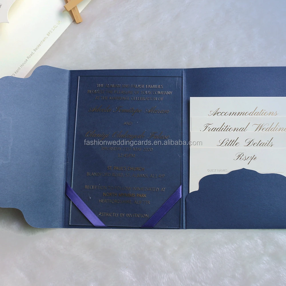 African Royal Blue Laser Cut Belly Band Wedding Invitation cards pocket birthday invitation cards and RSVP cards