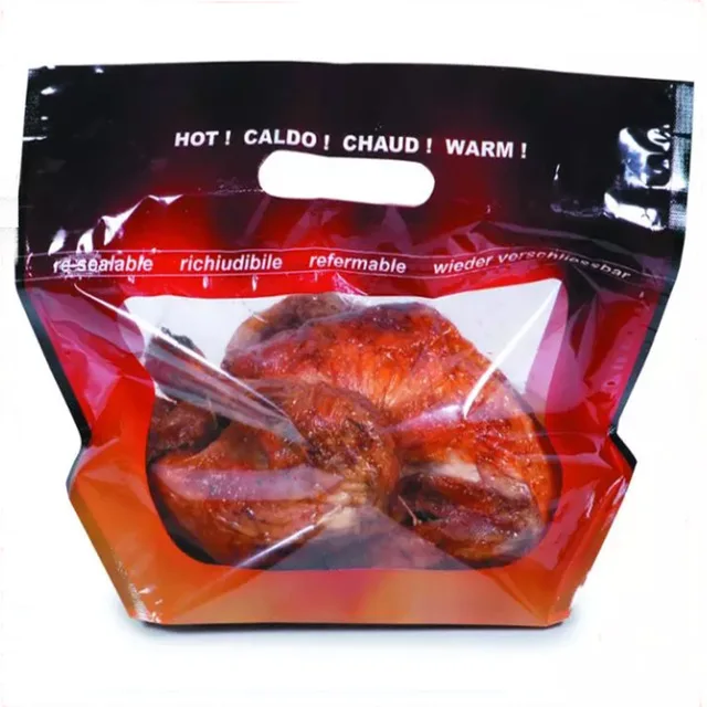 Custom Printed High Quality Stand Up Anti-fog Hot Roast Chicken Zipper Bag Microwave Rotisserie Chicken Bag With Handle